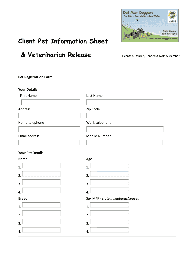 Printable Pet Information Sheet Template