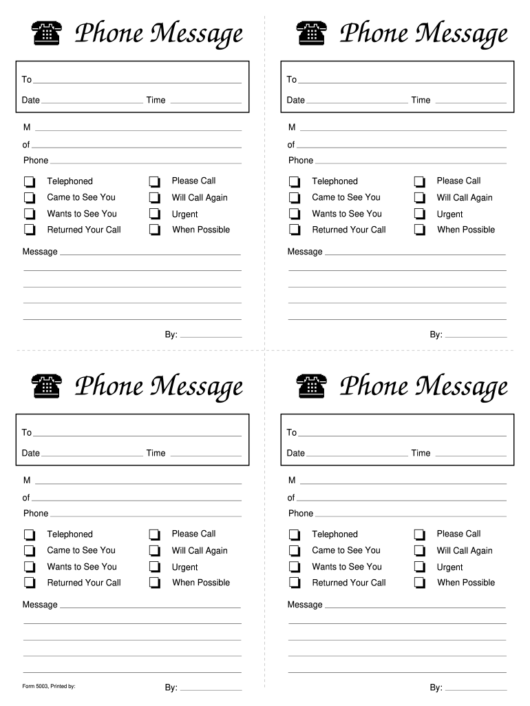 Printable Phone Message Template Word