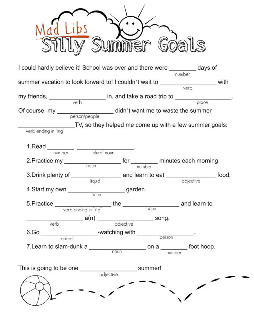 Summer Mad Libs For Kids Printable First Grade
