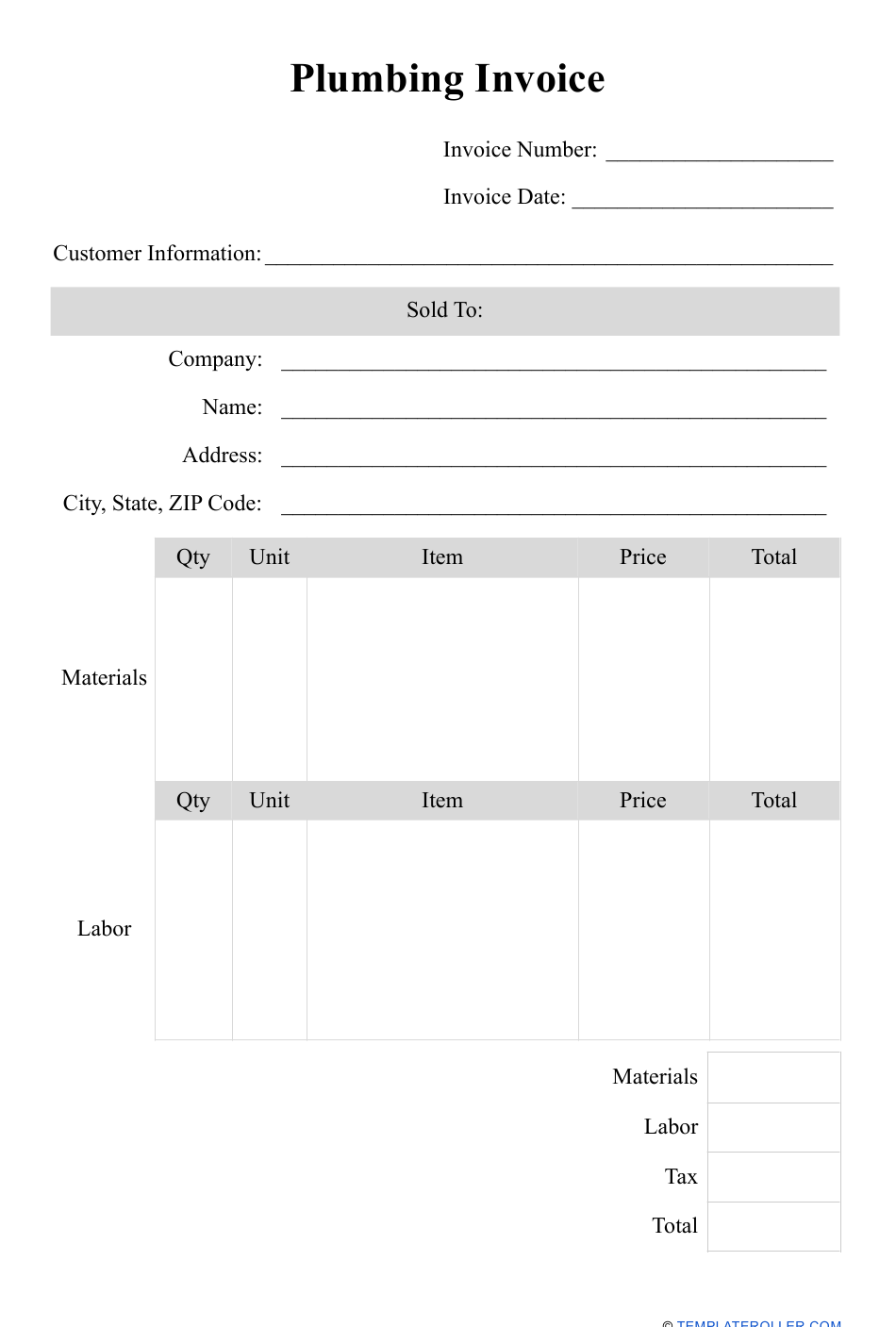 Plumbing Invoice Template Download Printable PDF Templateroller