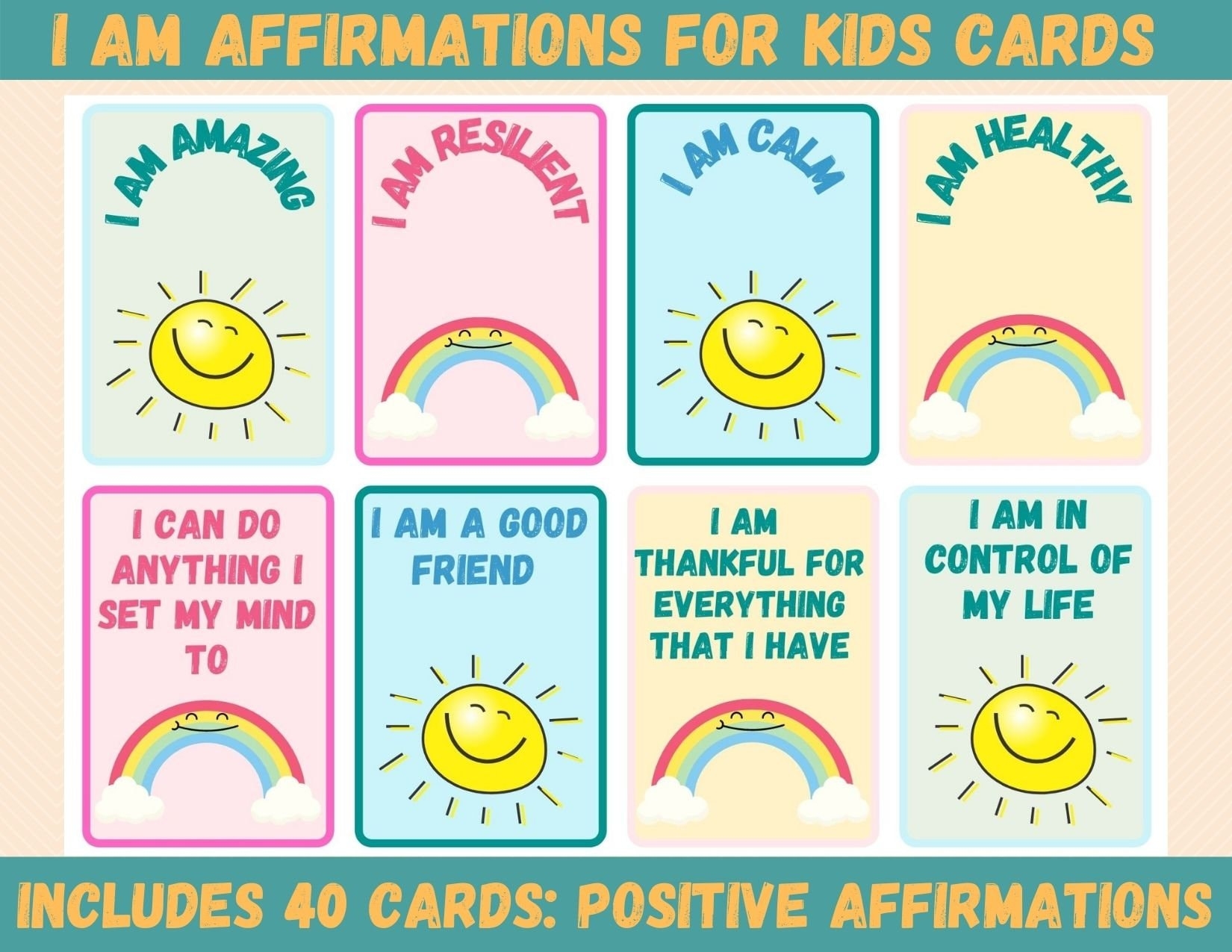 Positive Affirmation Cards For Kids 40 Affirmations Etsy de