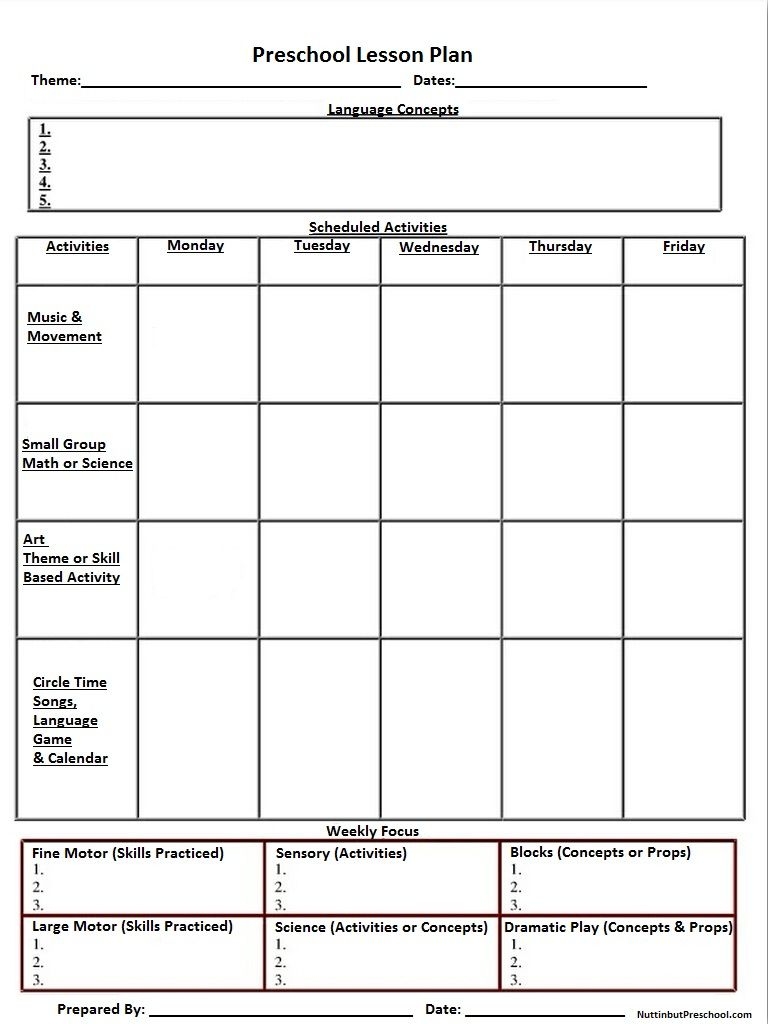 Preschool Lesson Plan Template Free Printable