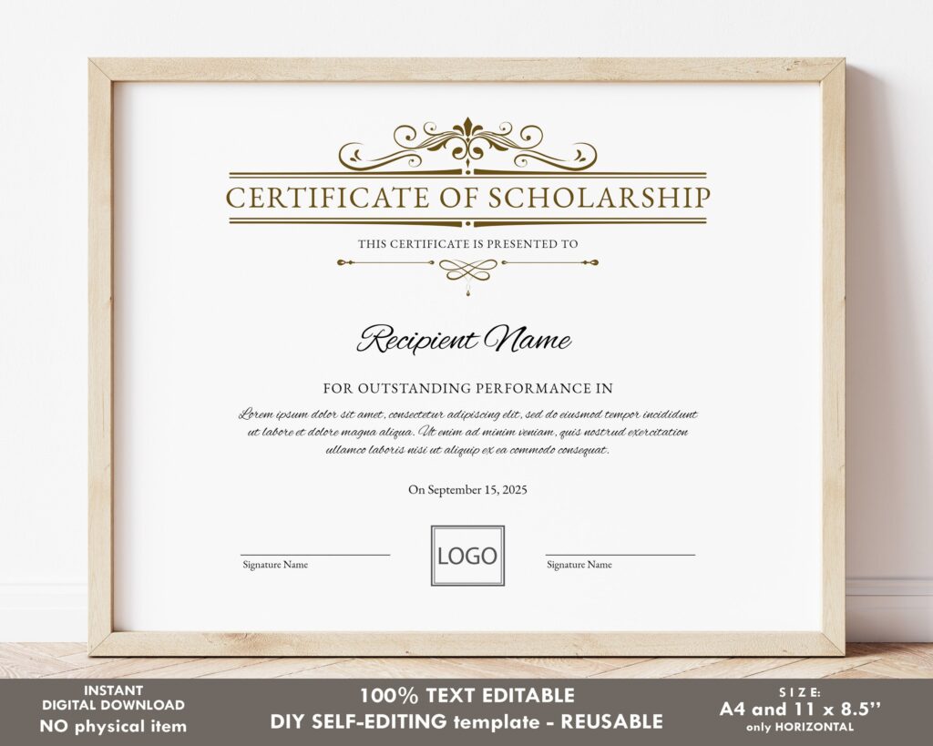 Printable Scholarship Award Certificate Template