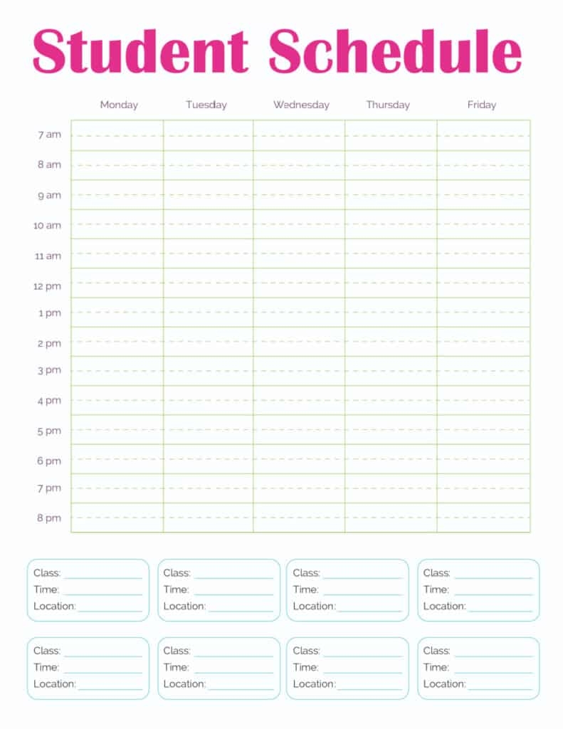 Free Printable Class Schedule Template