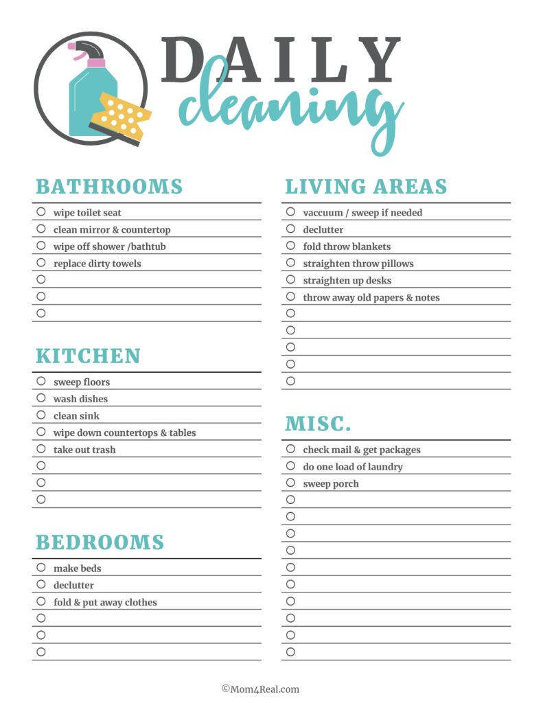 Printable Cleaning Checklists For Daily Weekly And Monthly Cleaning