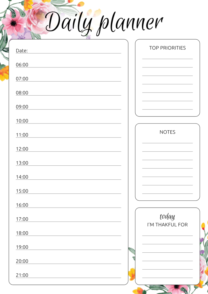 Printable Daily Hourly Planner With Flowers PDF Download Study Planner Printable Daily Planner Sheets Free Daily Planner