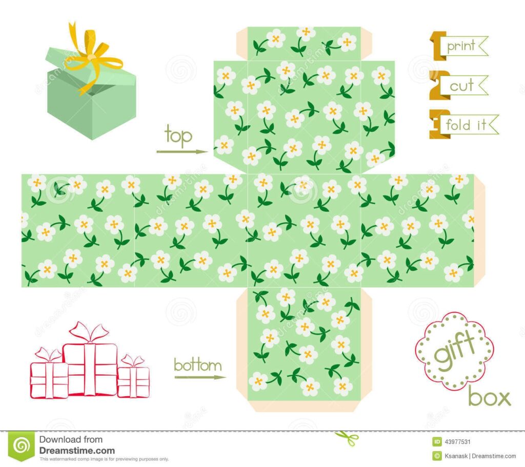 Printable Gift Box With Cute Flowers Stock Vector Illustration Of Gift Craft 43977531