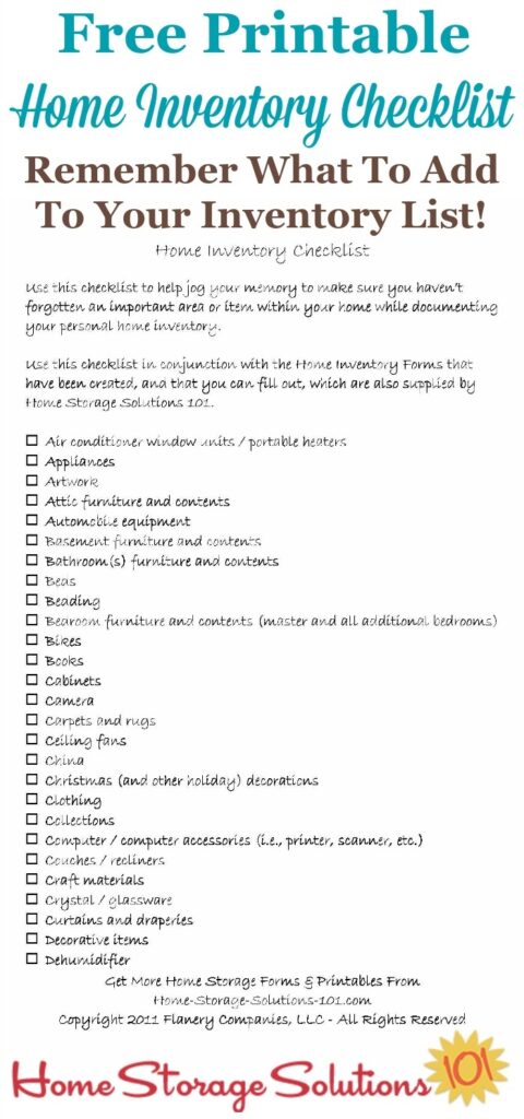 Printable Home Inventory Checklist Make Sure You Don t Forget Anything