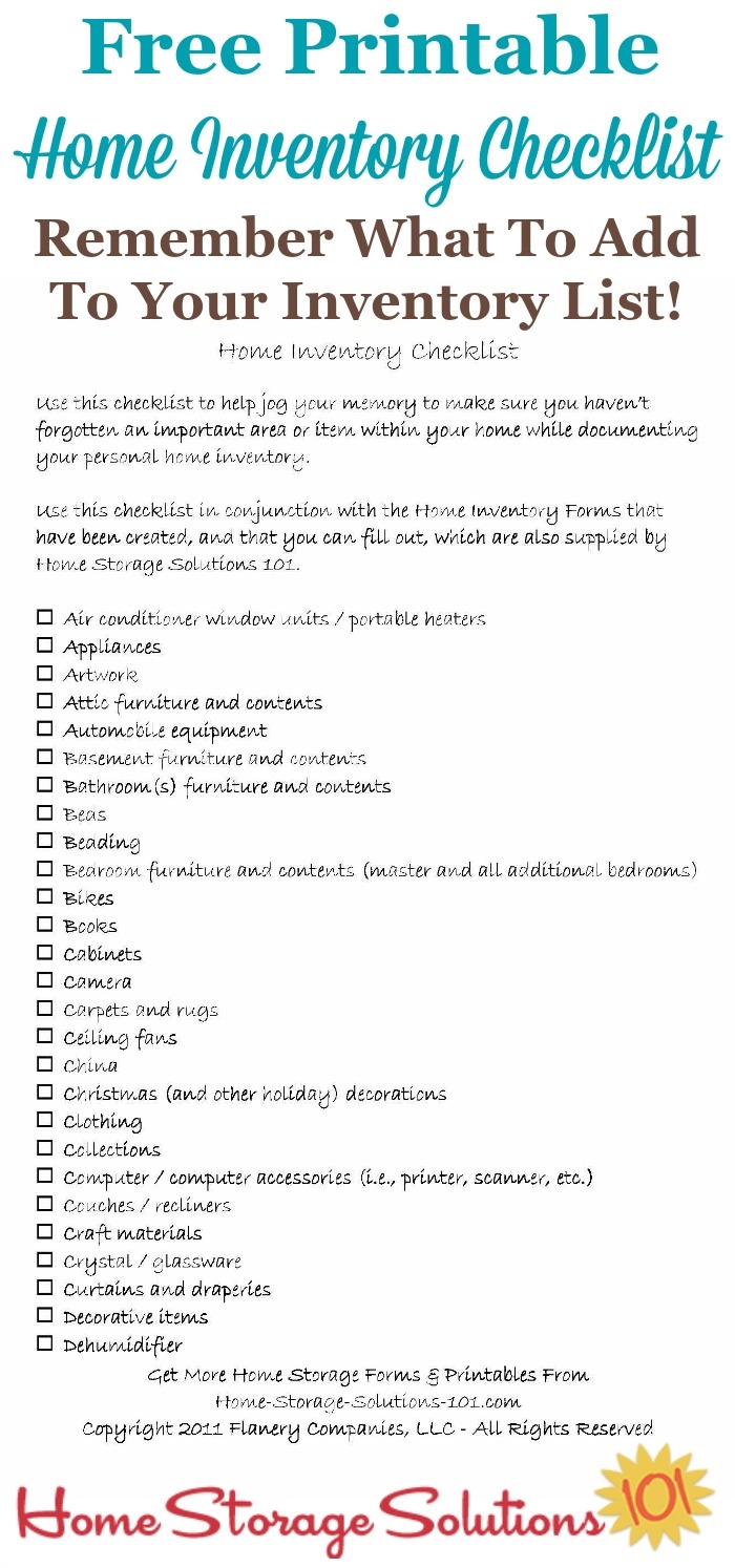 Printable Home Contents Inventory List Template Fillable Form 2024