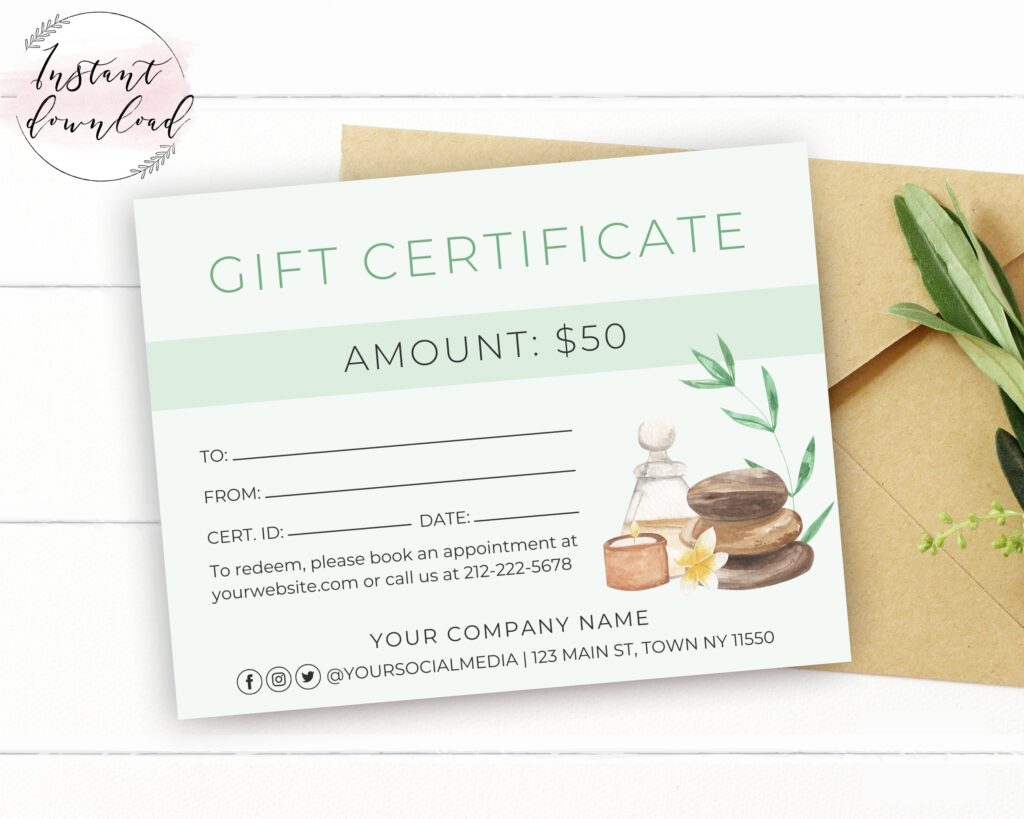 Printable Massage Gift Certificate Template Editable Spa Gift Etsy sterreich