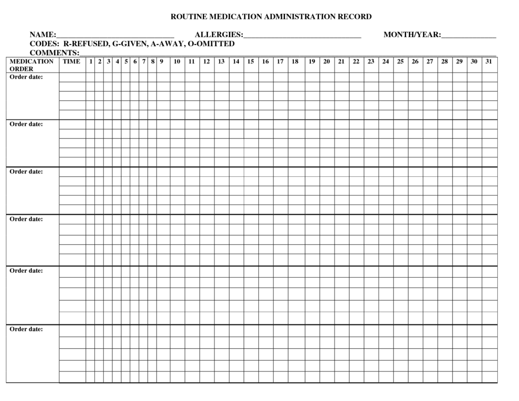 Printable Mar Sheet Template