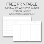Printable Minimalist Weekly Planner Vertical Layout Vertical Weekly Planner Weekly Planner Template Planner Printables Free