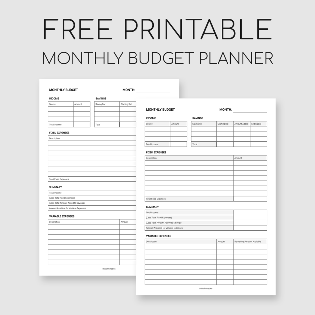 Free Printable Personal Monthly Budget Template