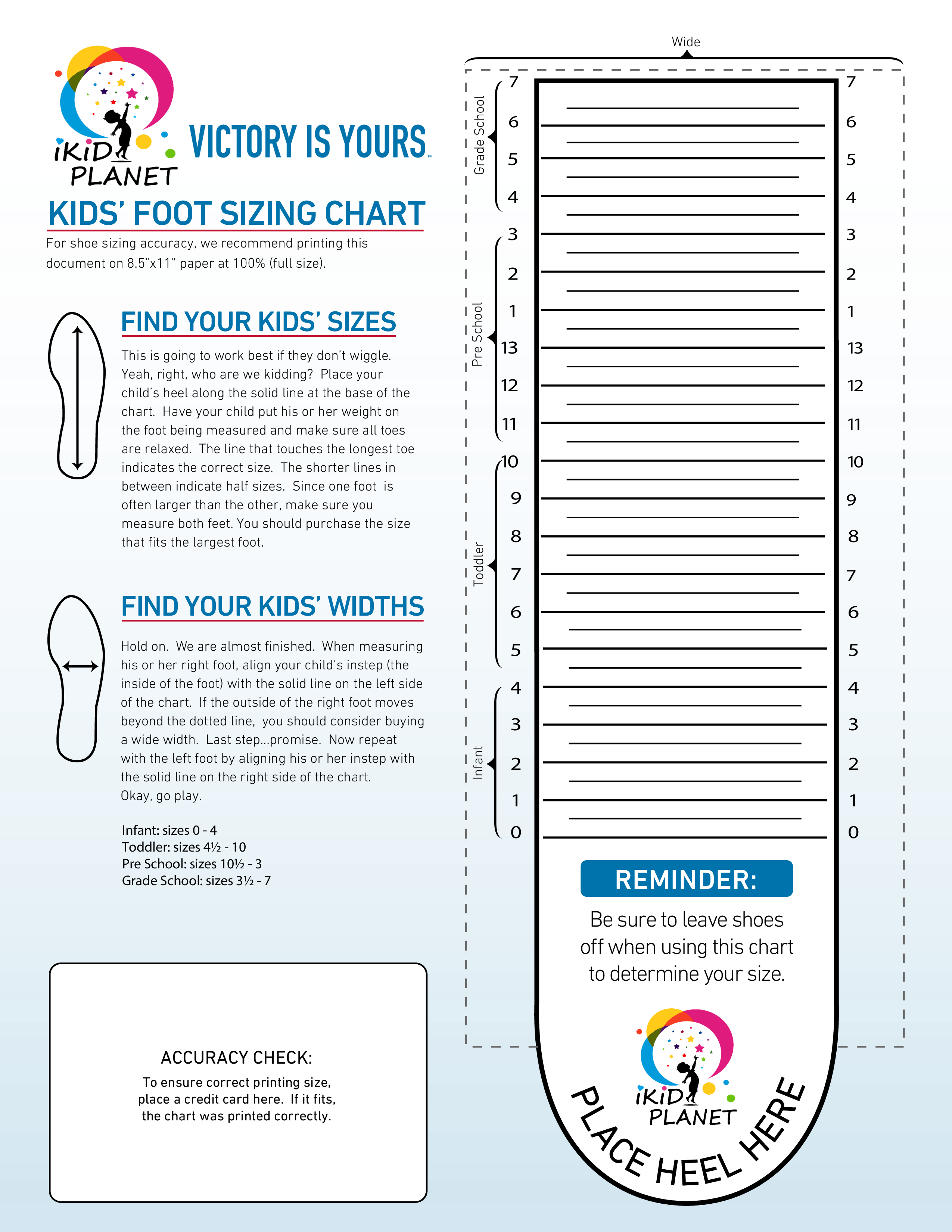 Printable Shoe Size Chart Kids Shoes In Canada USA IKid Planet