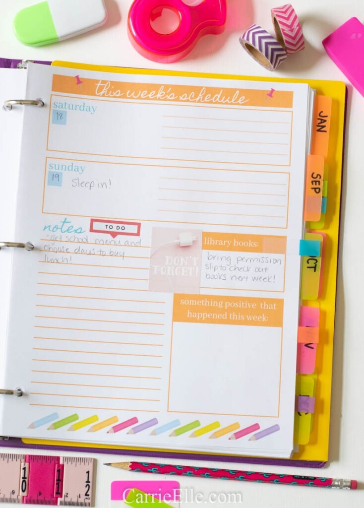 Elementary Student Planner Printable Free