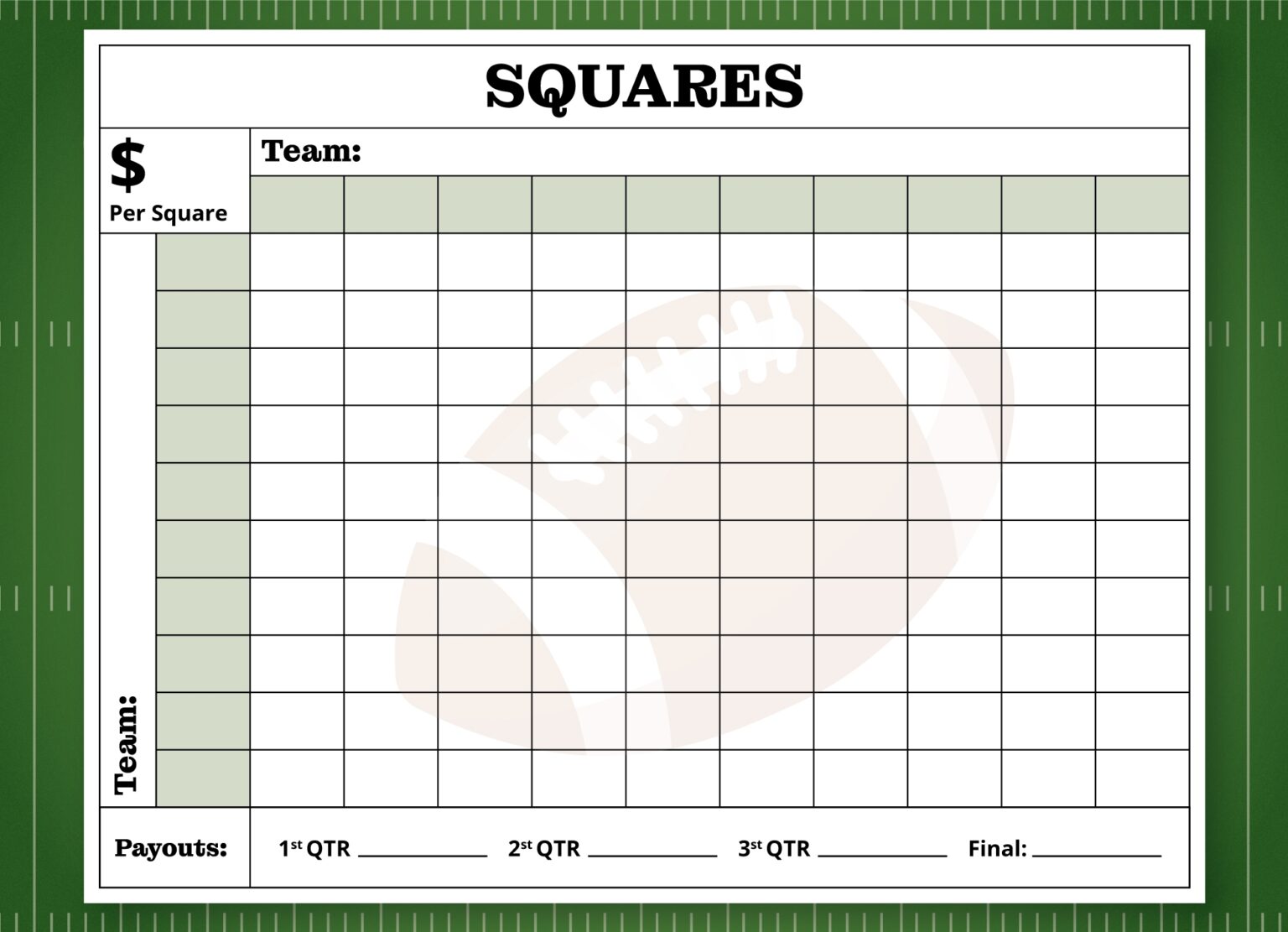 Super Bowl Squares Free Printable 2023