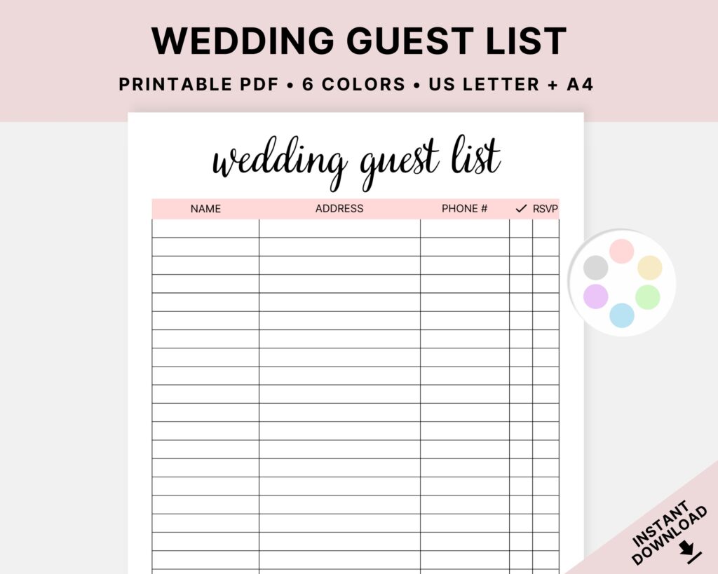 Printable Wedding Guest List Wedding Planner Event Planning Etsy de