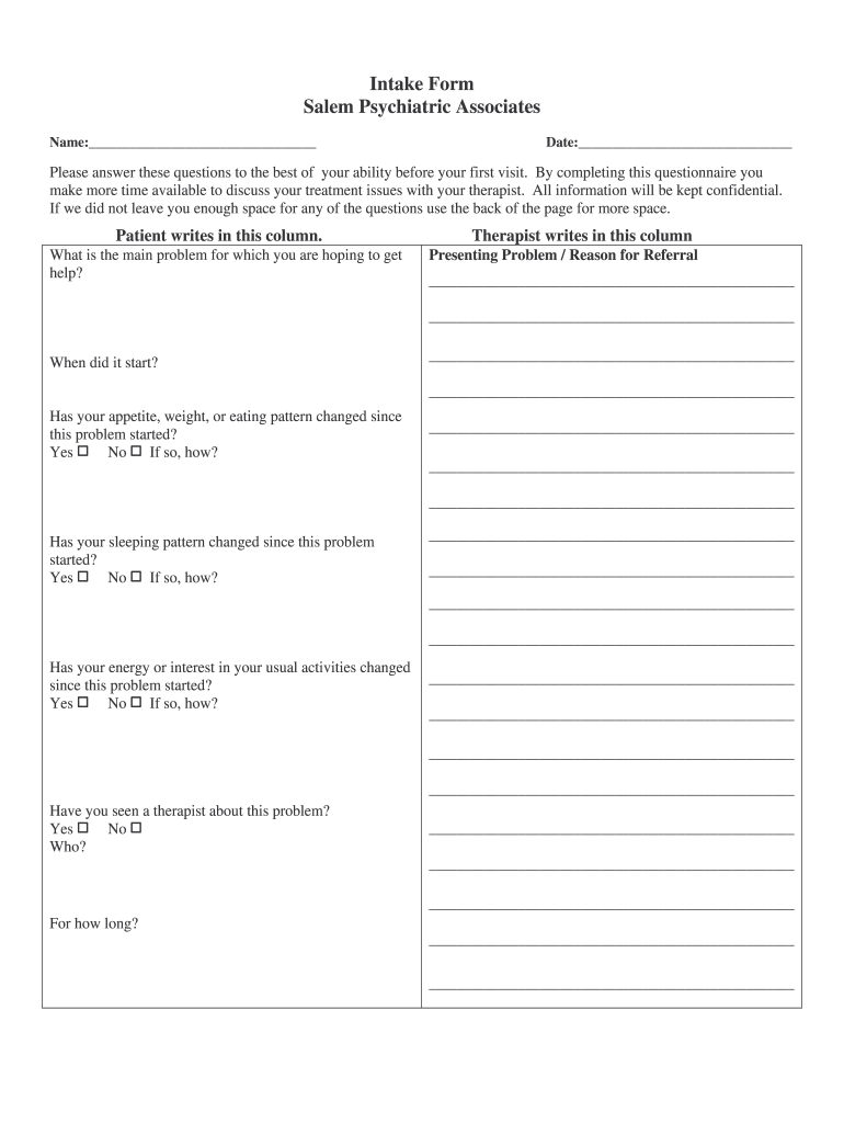 Psychiatry Intake Form Fill Online Printable Fillable Blank PdfFiller