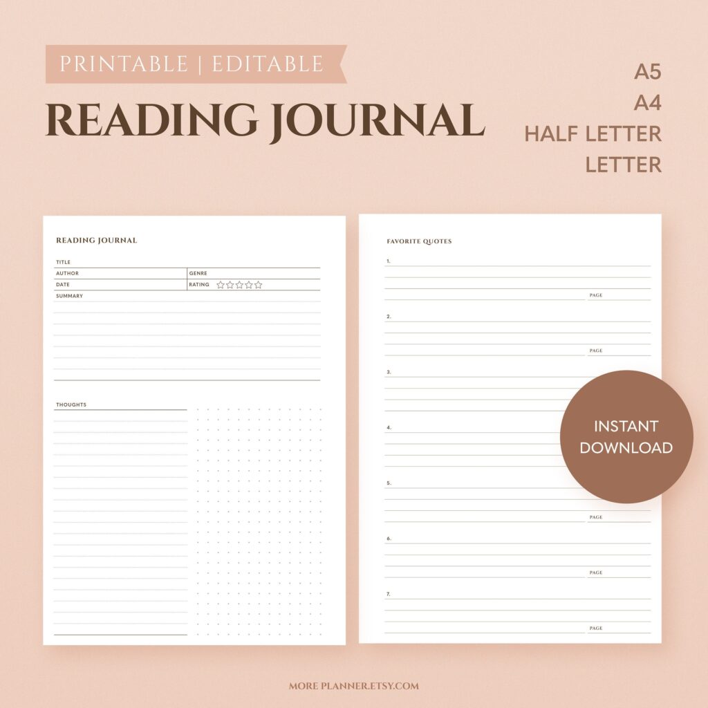 Reading Journal Printable For Book Lovers Book Review Etsy de