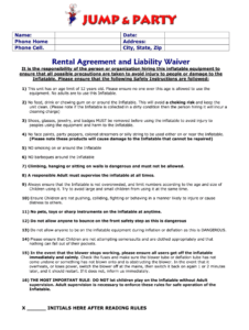 Printable Bounce House Waiver Template Fillable Form