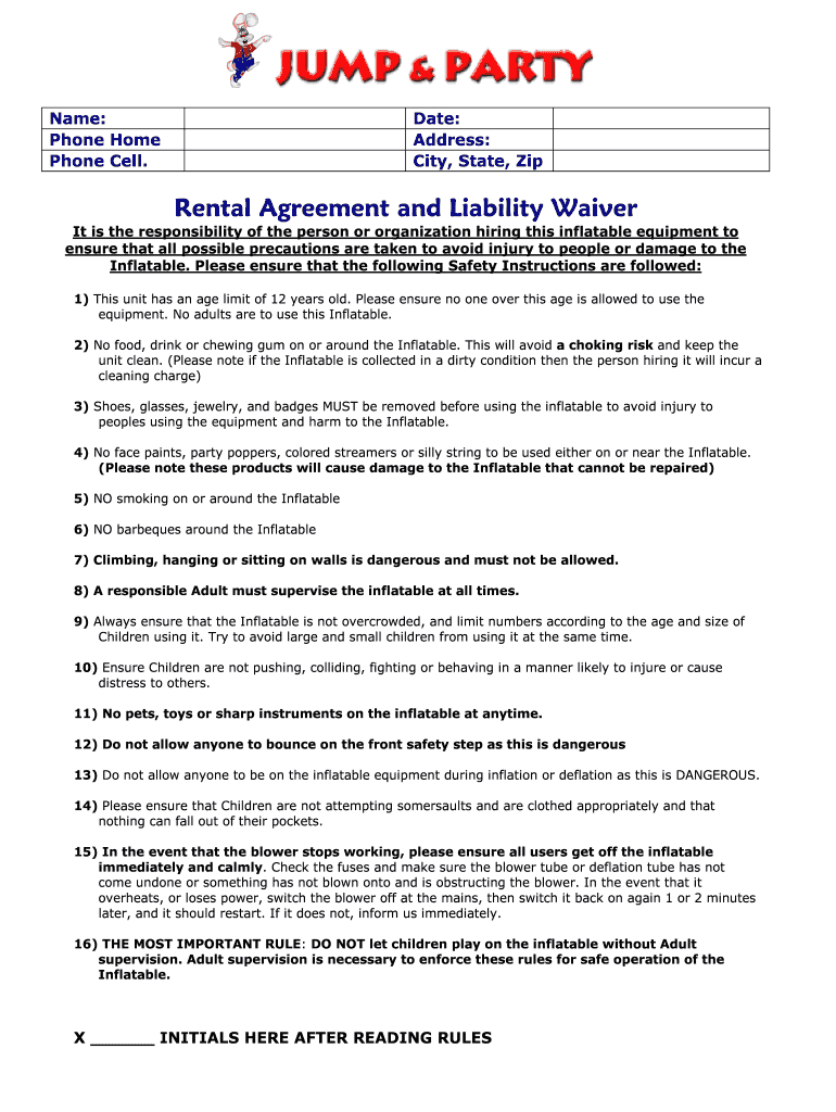 Rental Waiver Form Fill Out Sign Online DocHub