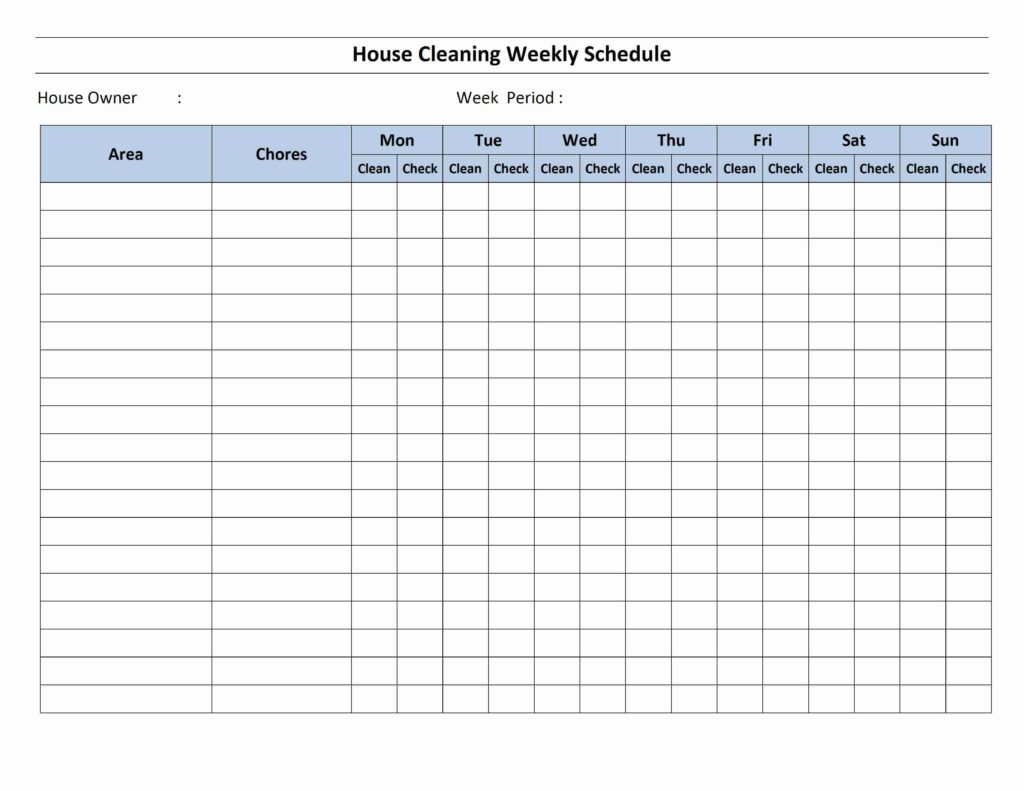 Printable Cleaning Schedule Template