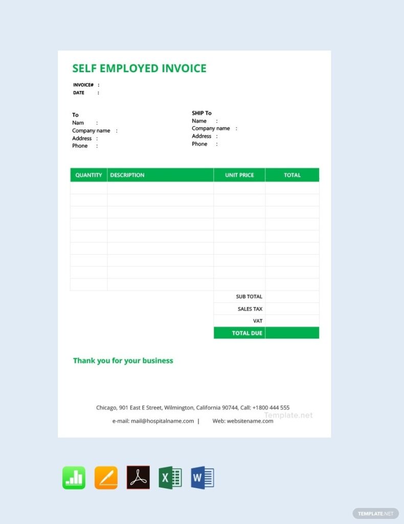 Blank Self Employed Printable Invoice Template Fillable Form 2023
