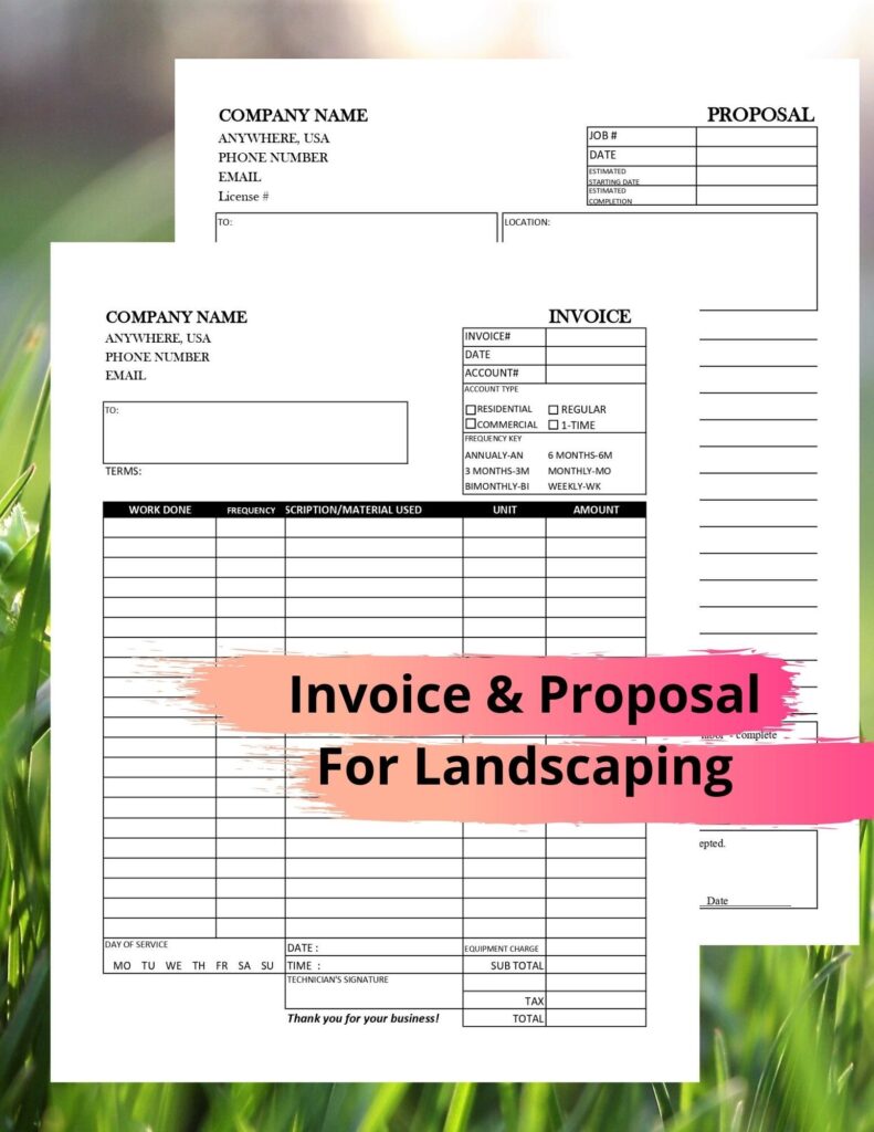 Set Of Invoice Proposal For Landscaping Template Printable Etsy