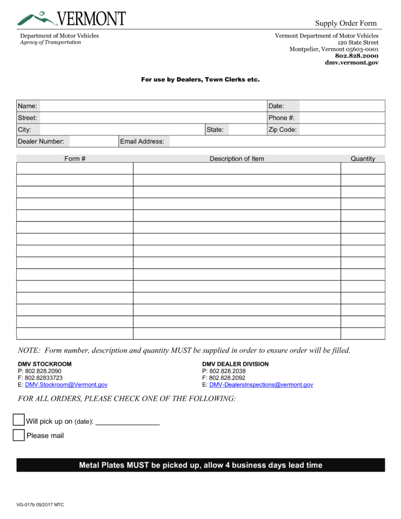 Printable Supply Order Form Template