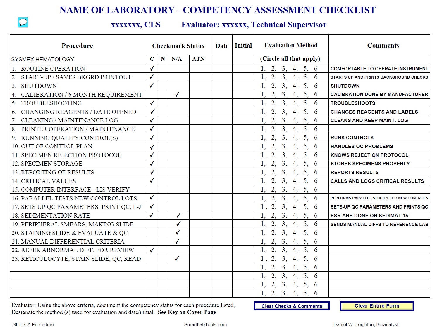 SmartLabTools SLT Competency Assessment Forms