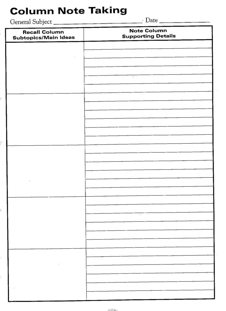 Printable Note Taking Template