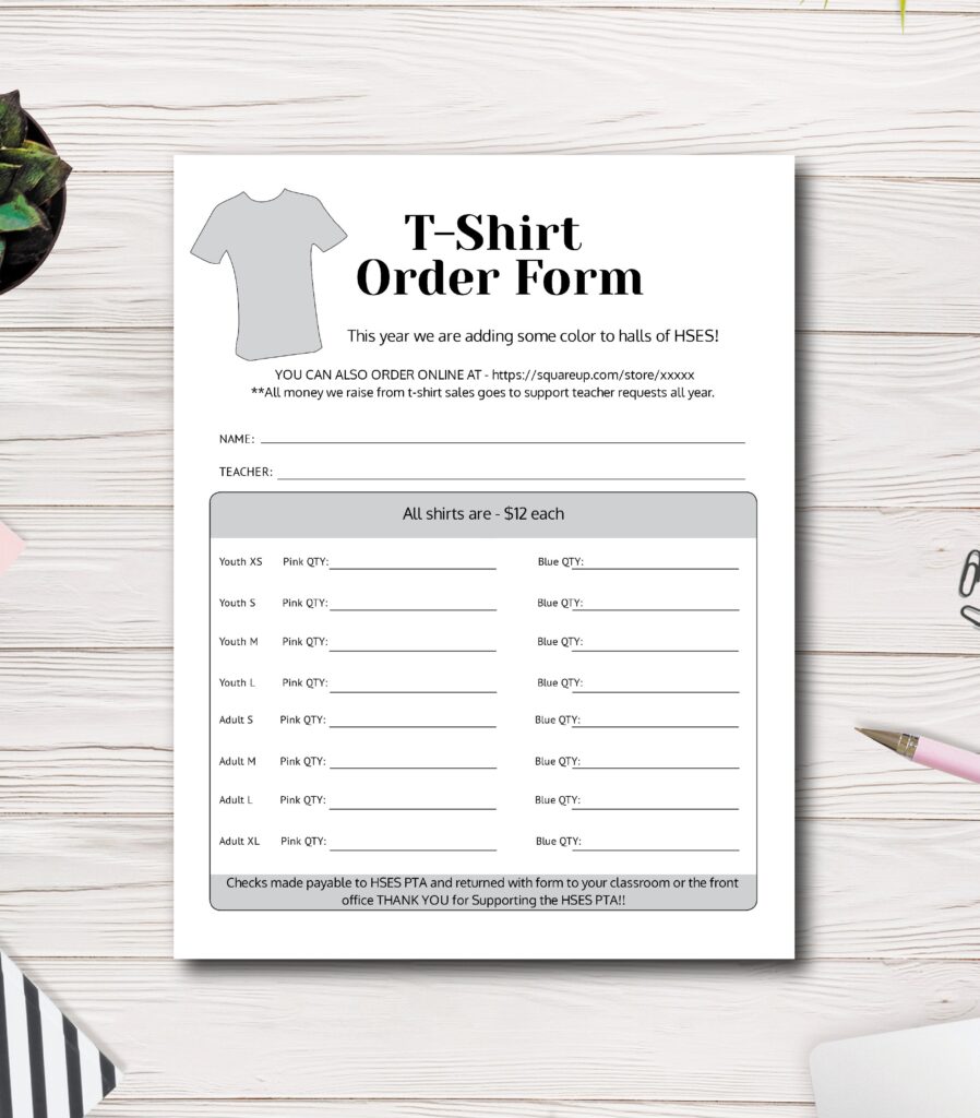 T-shirt Order Form Template Printable