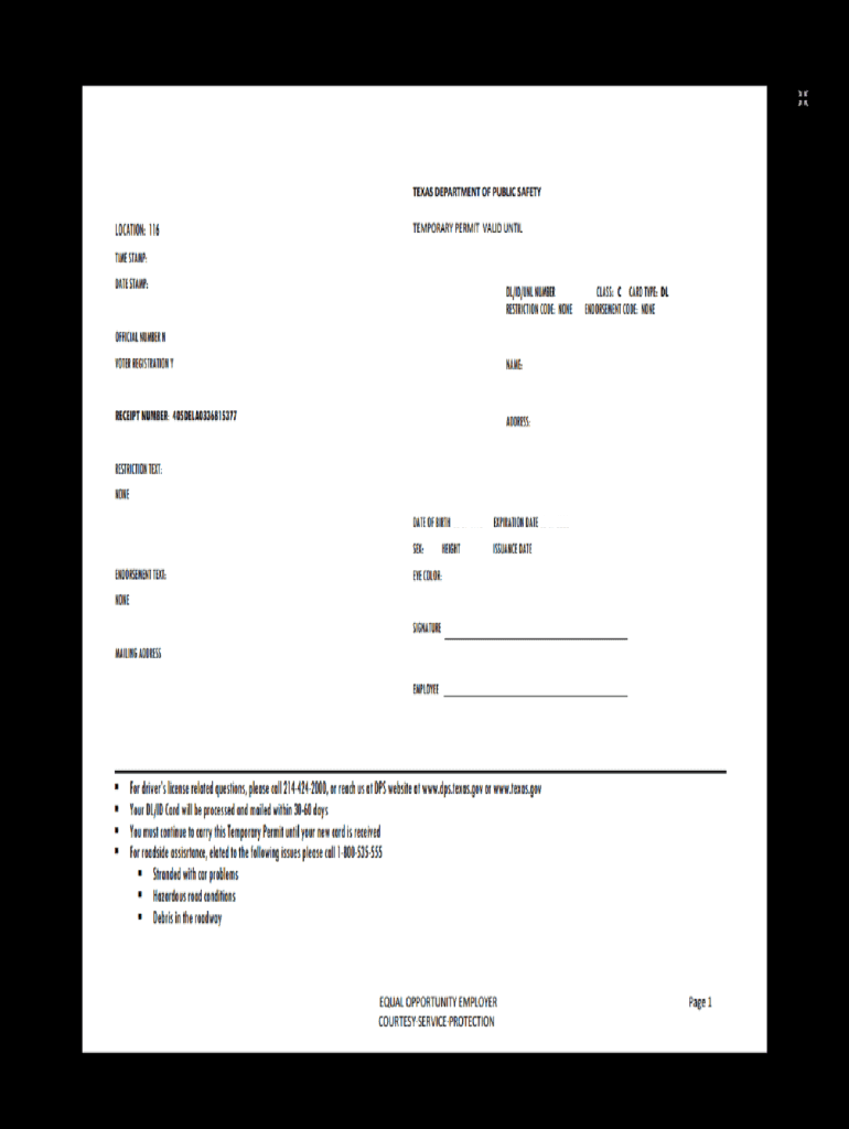 Temporary Driver s License Texas Fill Out Sign Online DocHub
