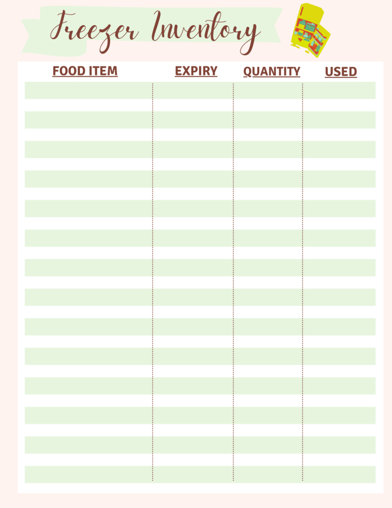 Printable Food Inventory Template