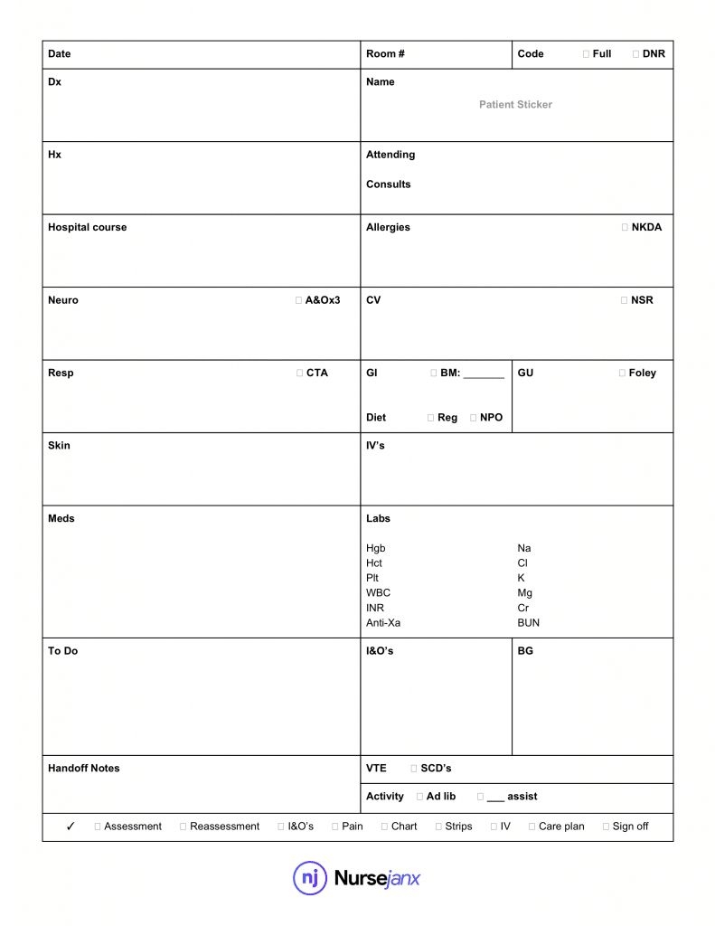 Printable Nursing Report Sheet Template