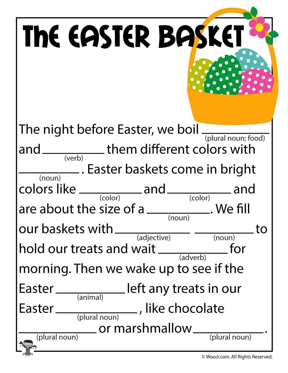 The Easter Basket Printable Mad Lib Woo Jr Kids Activities Easter Reading Comprehension Easter Reading Activities Easter Worksheets