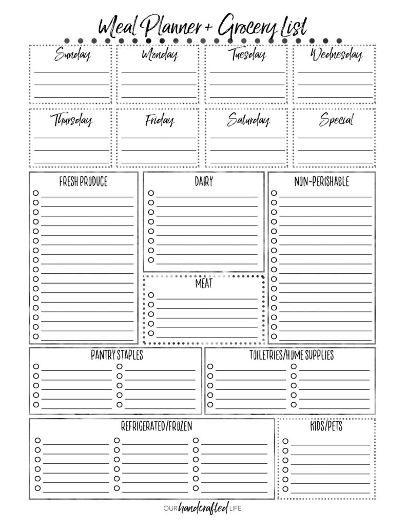 Printable Meal Planning Template With Grocery List