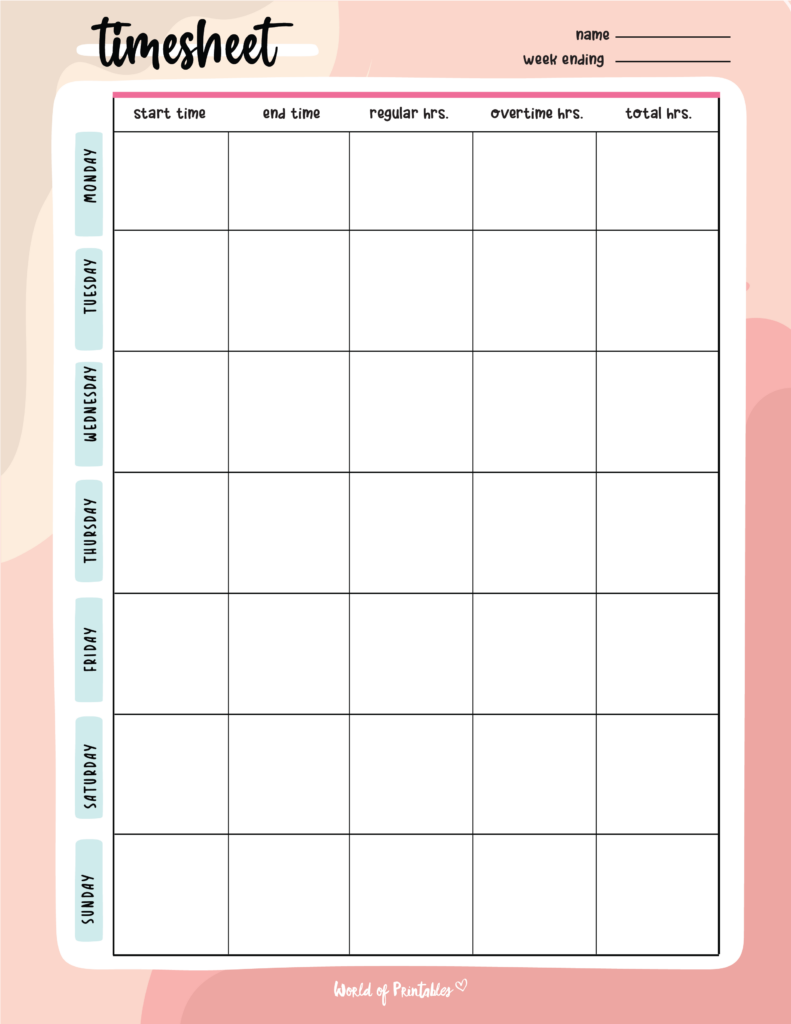 Timesheet Templates World Of Printables