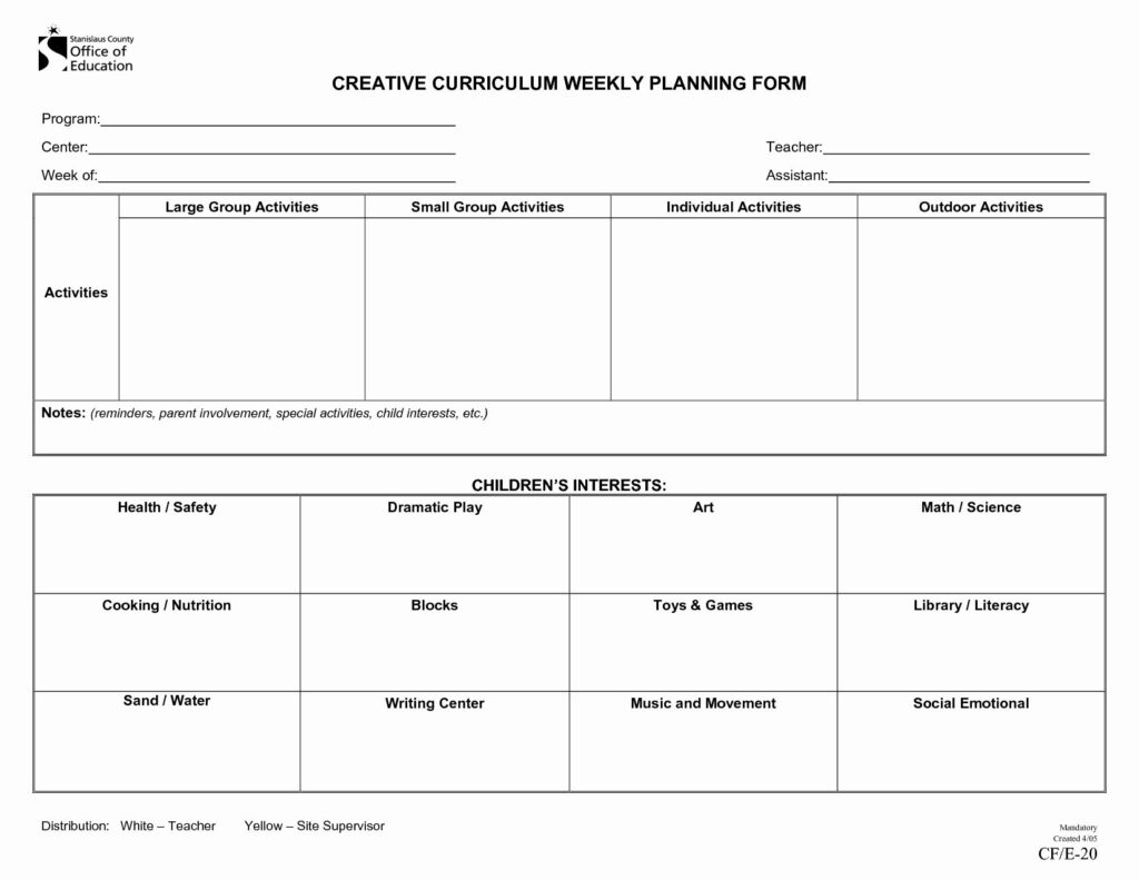 Printable Creative Curriculum Preschool Lesson Plan Template