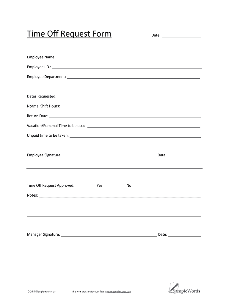 Vacation Request Forms Fill Online Printable Fillable Blank PdfFiller