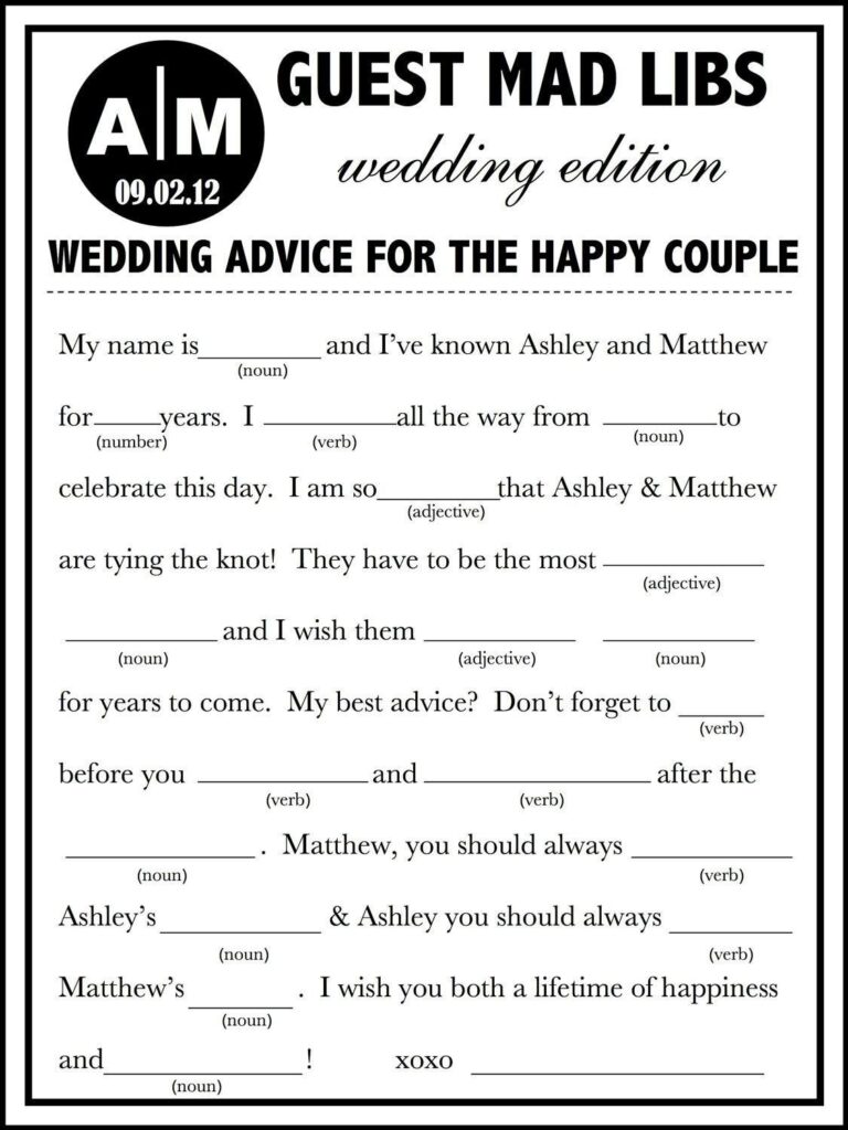Wedding Mad Libs For Kids Printable