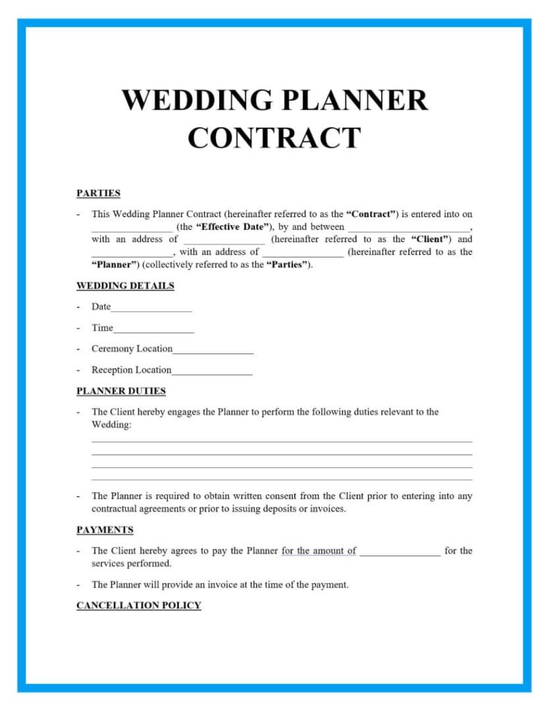 Wedding Planner Contract With Downloadable Sample Template
