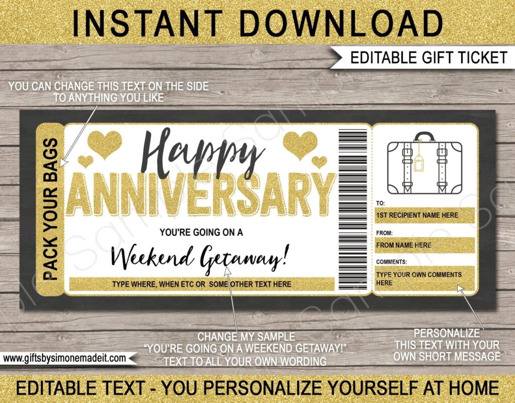 Weekend Getaway Voucher Template Gift Certificate Ticket Card Etsy de