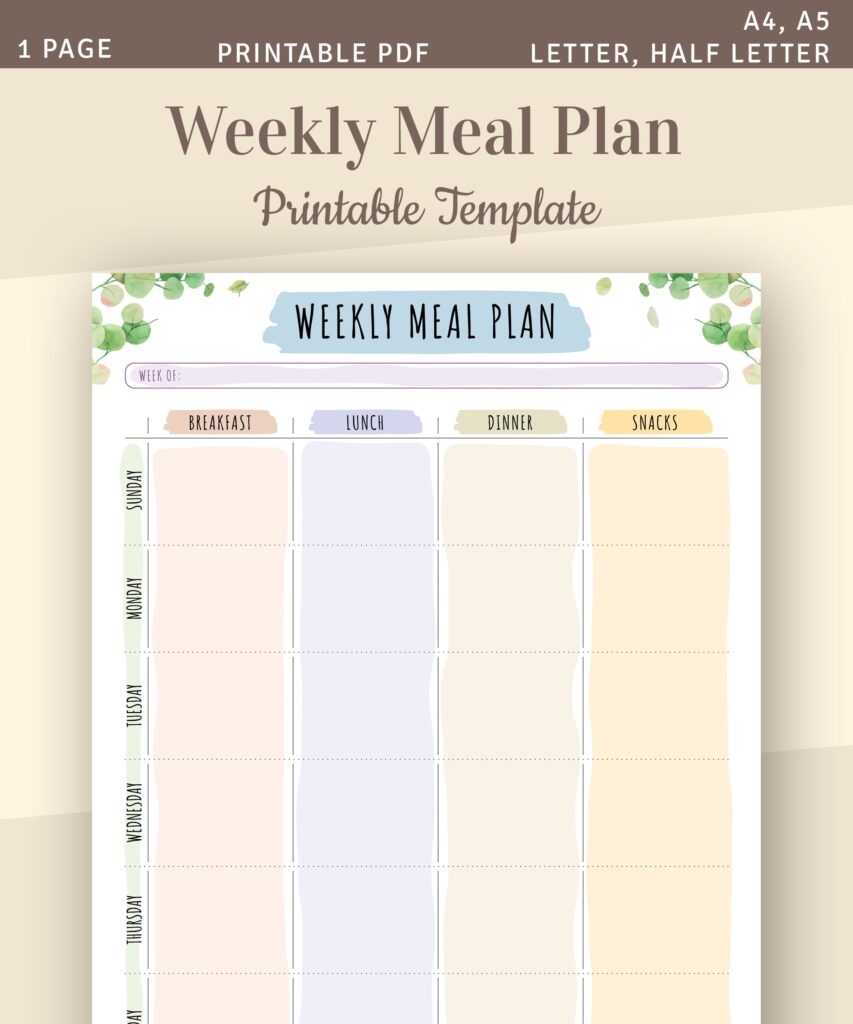 Weekly Meal Plan Printable Week Menu Planner Weekly Food Etsy de
