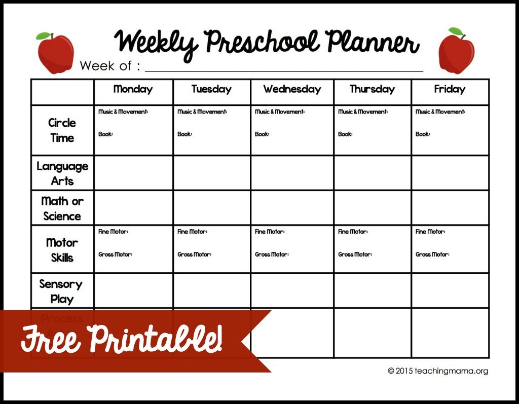 Free Printable Preschool Lesson Plan Template