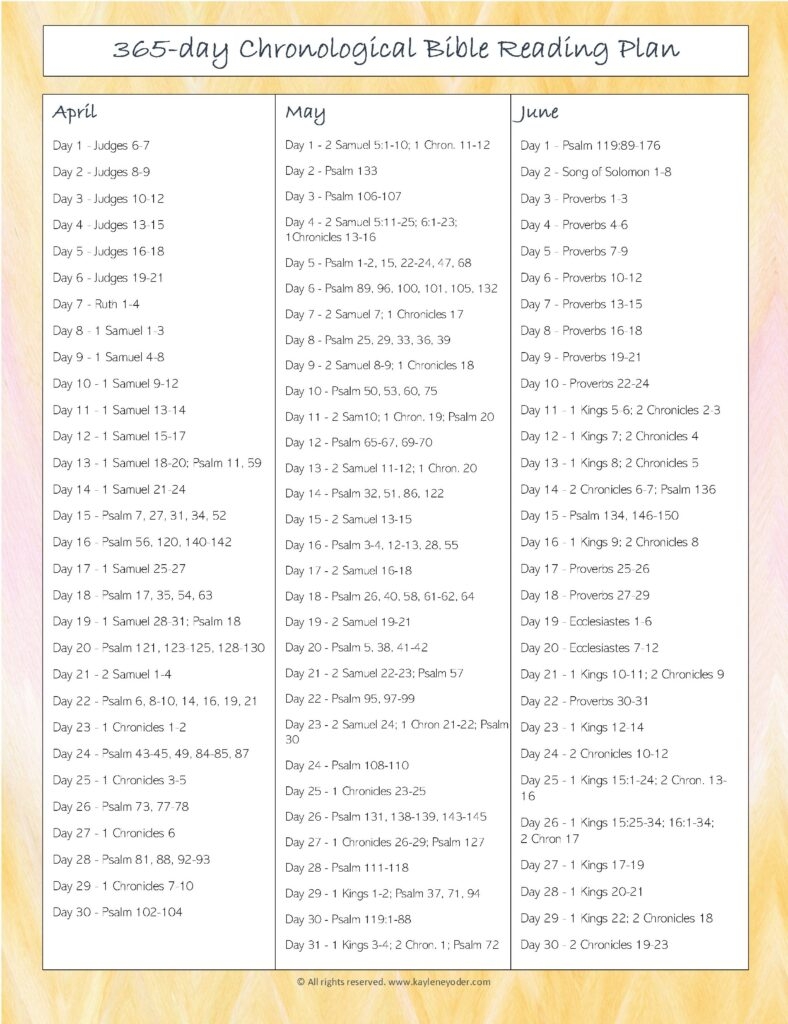 365 day Chronological Bible Reading Plan Kaylene Yoder
