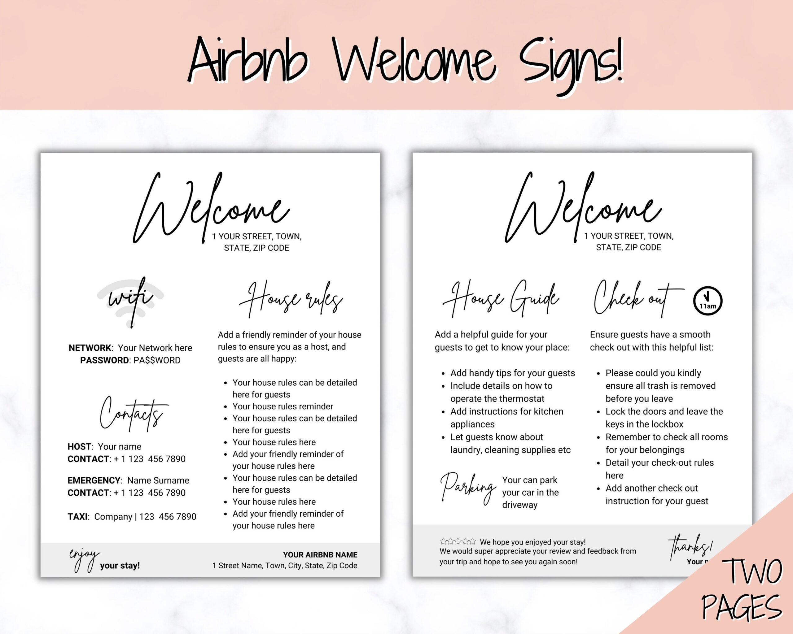 Airbnb Welcome Sign Template Wifi Password Sign Printable Welcome Book House Rules Host Poster Vacation Rental Check Out Instructions Etsy