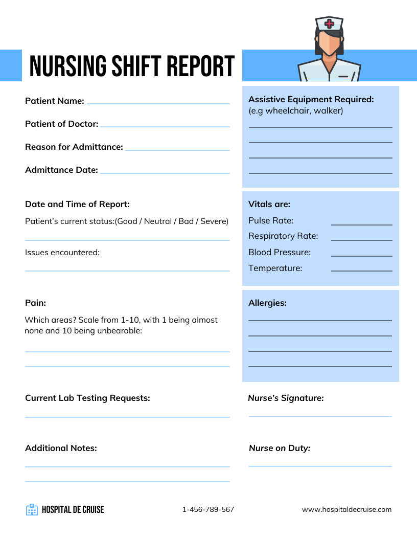 Printable Nursing Shift Report Template