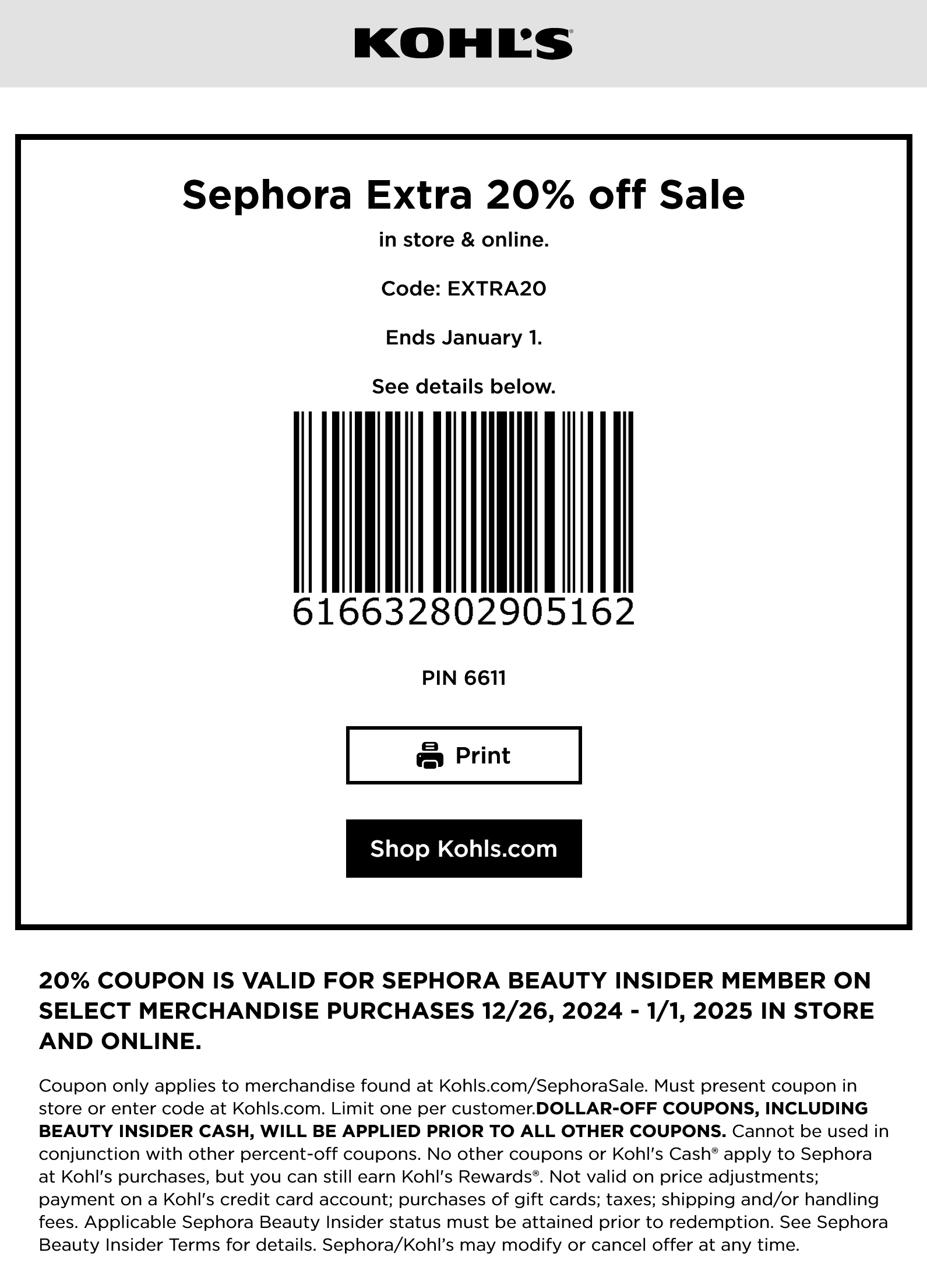 Extra 20 Off Sephora Inside Kohls Today Or Online Via Promo Code EXTRA20 Kohls The Coupons App 