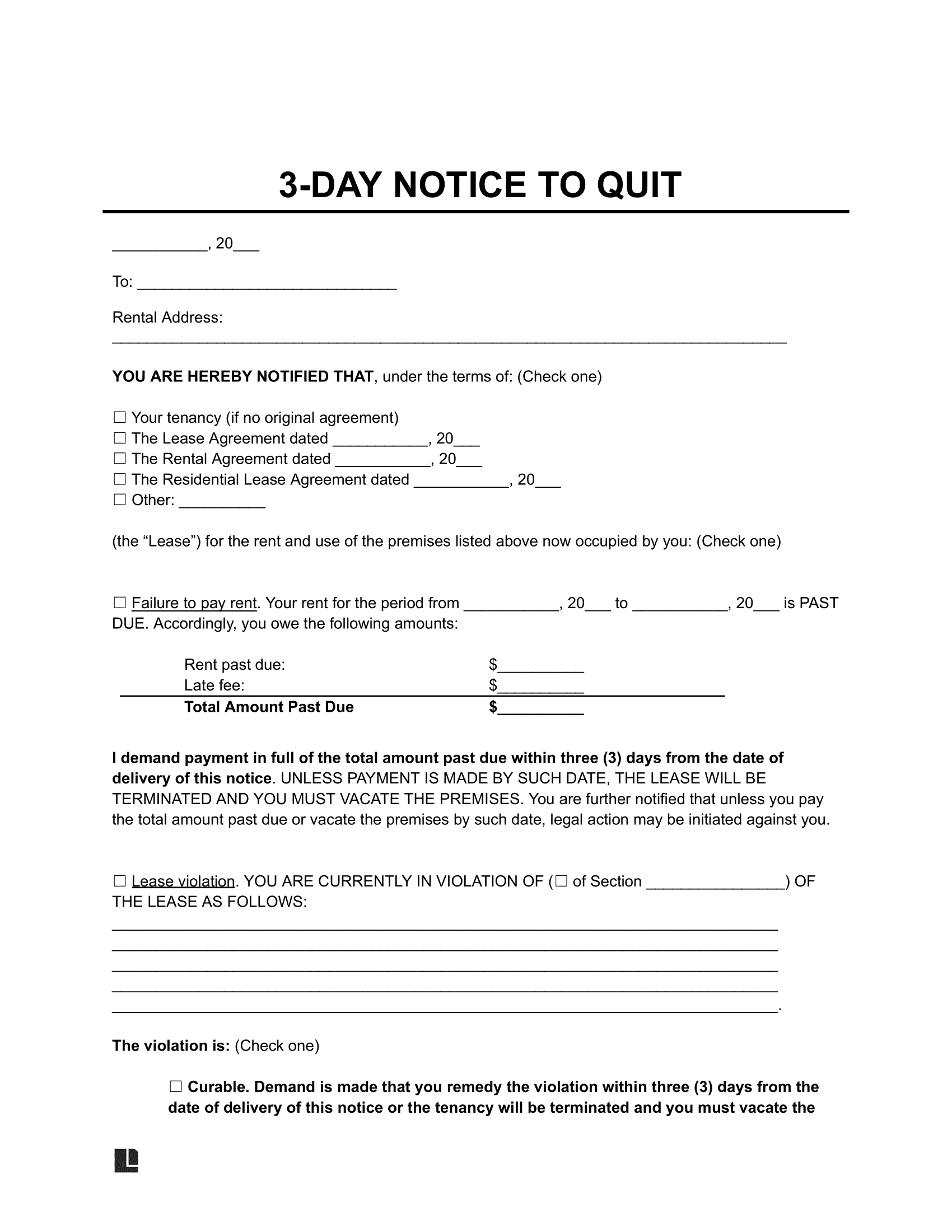 Free 3 Day Eviction Notice Template PDF Word